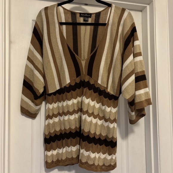 Ashley Stewart Tops - Deep V Knit Wide Sleeve Chevron Striped Mod Retro Boho Shirt Top Y2K Layering 2X